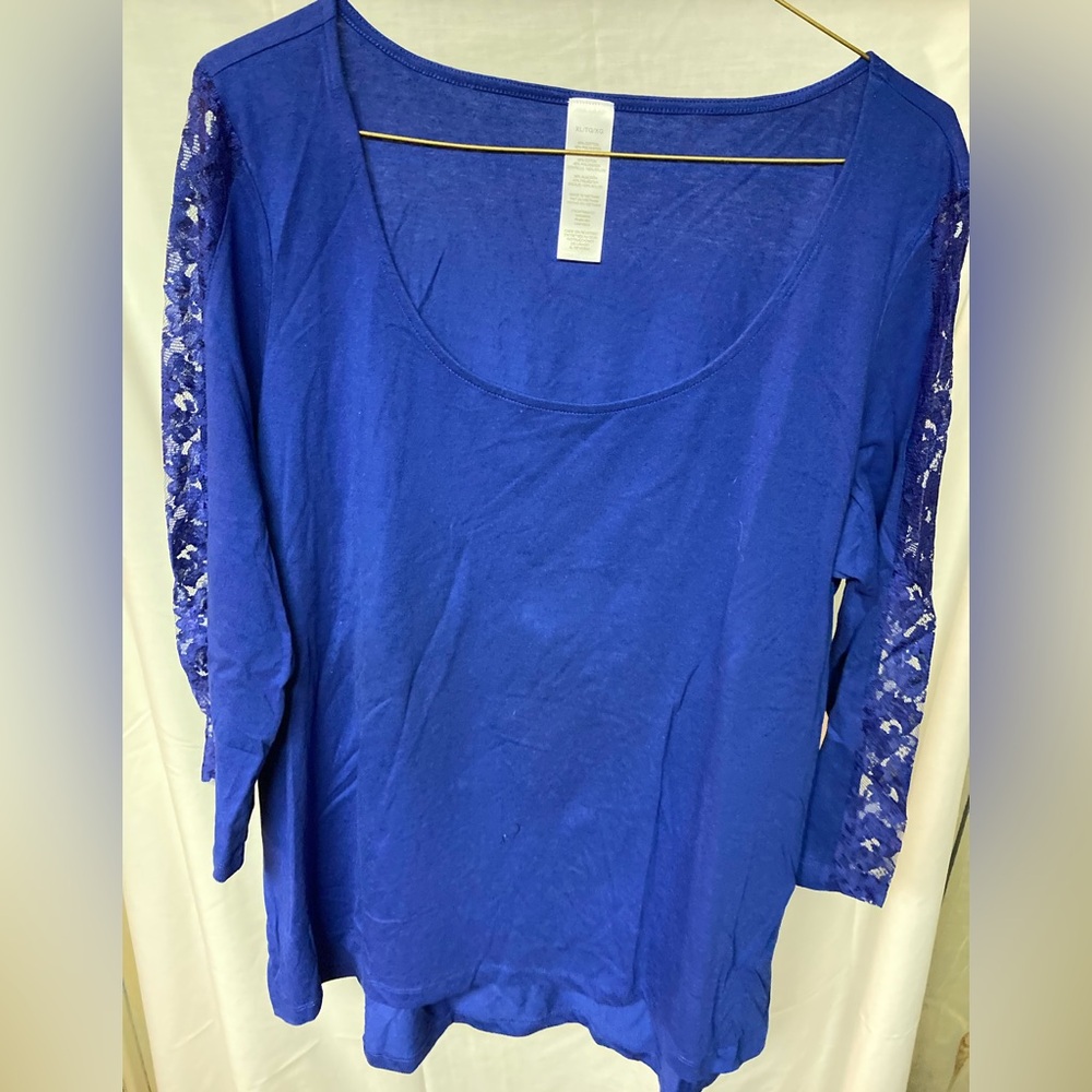 Elegant Blue Lace Sleeve Women's Top